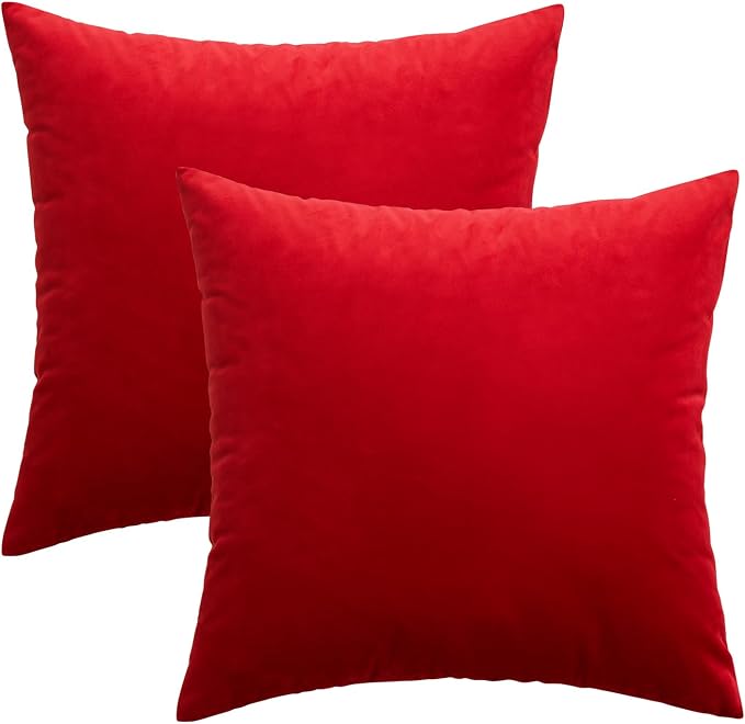 MIULEE Velvet Throw Pillow Covers 18x18 Inch Pack of 2 Bright Red | Soft Solid Decorative Pillow Covers, Modern Luxury Home Decor, for Couch Chair Sofa Bedroom Livingroom