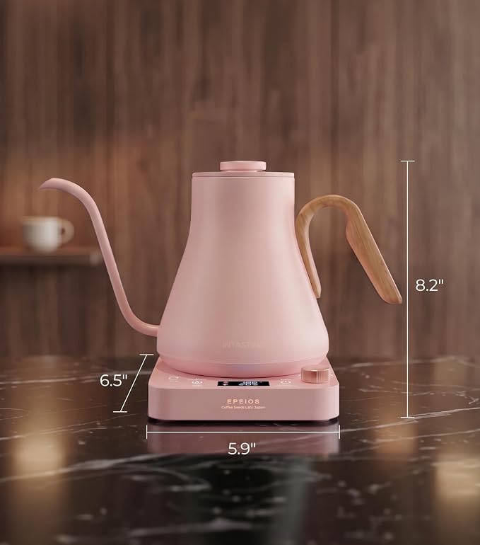 Epeios Electric Kettle, Gooseneck Electric Kettle with ±1°F Temperature Control, 1200W Rapid Heating for Pour Over Coffee & Tea, 304 Stainless Steel Interior, Auto Shut-Off, 0.9L, Pink