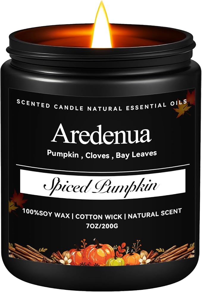Spiced Pumpkin Candles โ Fall Scented Candles with Pumpkin & Festive Spice, Autumn Candle for Home Dรฉcor, Cozy Seasonal Holiday Candle Gift for Women & Men