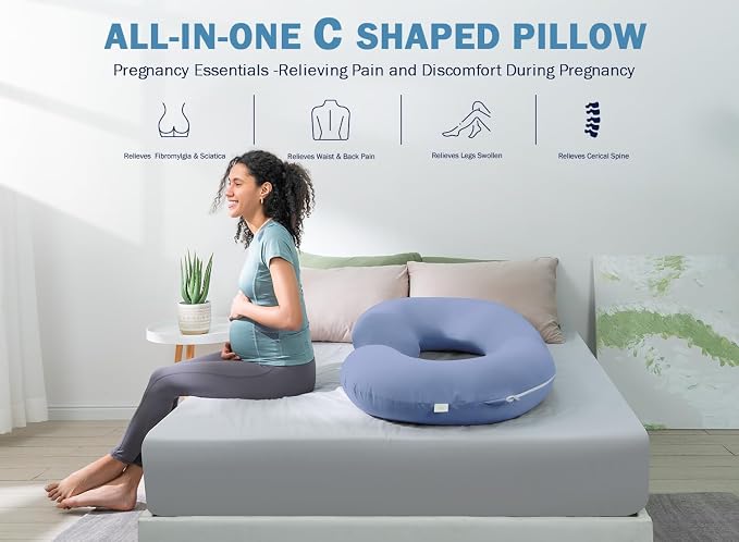INSEN Cooling Pregnancy Pillow, Maternity Pillow for Pregnant Women, Bright Blue