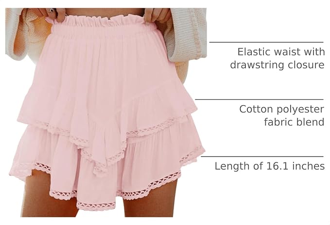 Flowy Shorts for Women Casual Boho Ruffle Tiered Skorts High Waist Mini Skirts Golf Tennis Crochet Shorts