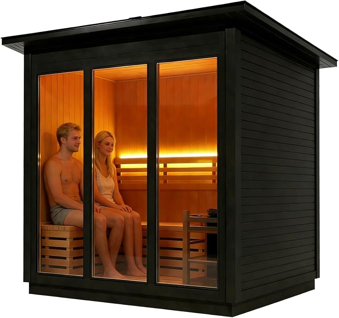 Customizable Outdoor Steam Sauna, Canadian Wood Sauna Room with ETL Toule Heater, Traditional Backyard Sauna Spa with Asphalt Shingles, Luxury Sauna Accessories for Home & Garden