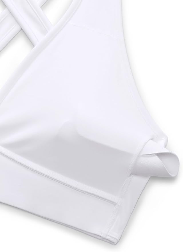 CRZ YOGA Butterlift Deep V Neck Sports Bras for Women - Padded Gym Wide Straps Cut-Out Cross Back Crop Pilates Workout Top