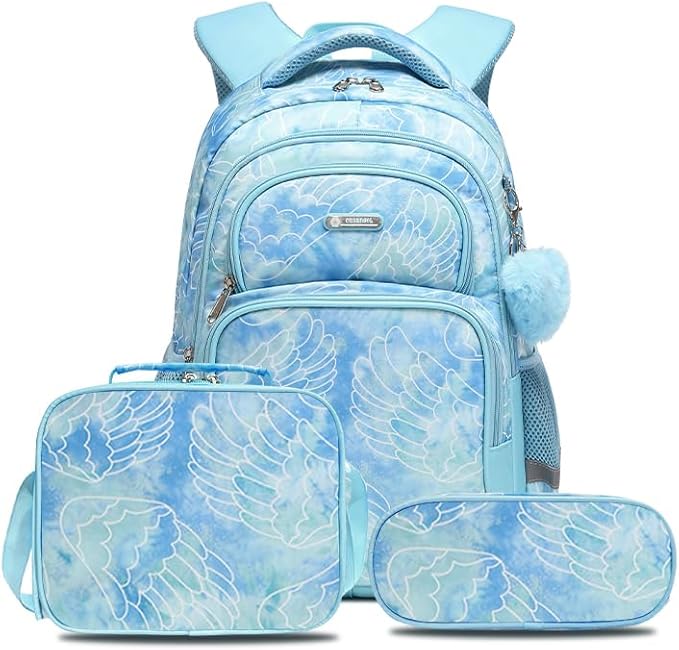Cusangel Kids school Backpack with lunch bax for Girls,Elementary 6-12years Bookbag nylon large capacity backpack,Daypack