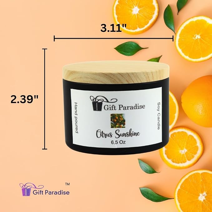 Citrus Sunshine Scented Soy Candle – Non-Toxic, Cotton Wick, Long-Lasting Clean Burn – Fresh Citrus Aroma – Natural Home Fragrance – Gift-Ready Jar – 6.5 oz