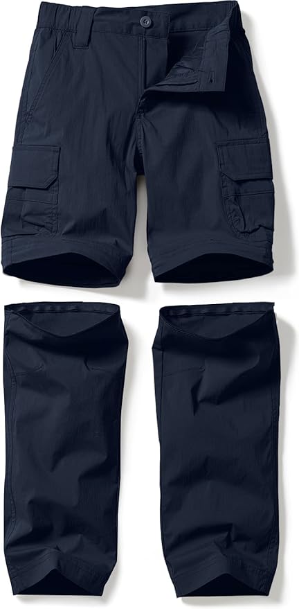 CQR Kids Youth Hiking Cargo Pants, UPF 50+ Quick Dry Convertible Zip Off Pants, Outdoor Camping Pants