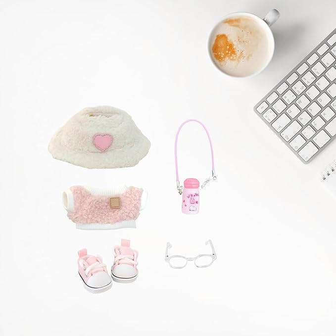 Clothes Set for Dolls Accessoriess (No Doll), Cute Kawaii Outfit Set 5 Pieces for 15cm 17cm Doll, Dress Up Doll Clothing Set Replacement with Hat Glasses Sweater Shoes
