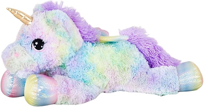 FFxiong 24 Inch Rose Rainbow Colors Unicorn Stuffed Animal Plush Toy with Wings Soft Cute Large Unicorn Plushies Animals Pillow Gift for Children Boy Girl Kids Valentine Birthday Decorations
