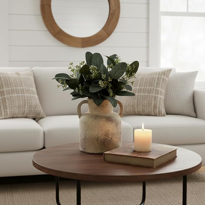 Emotionally Grounded Vase, Vaseking Ceramic Rustic Vase with 2 Handles, 6.1 inch Minimalist Decorative Farmhouse Vases for Home Decor, Living Room, Enterway, Table Decoration, Fired Terra Clay