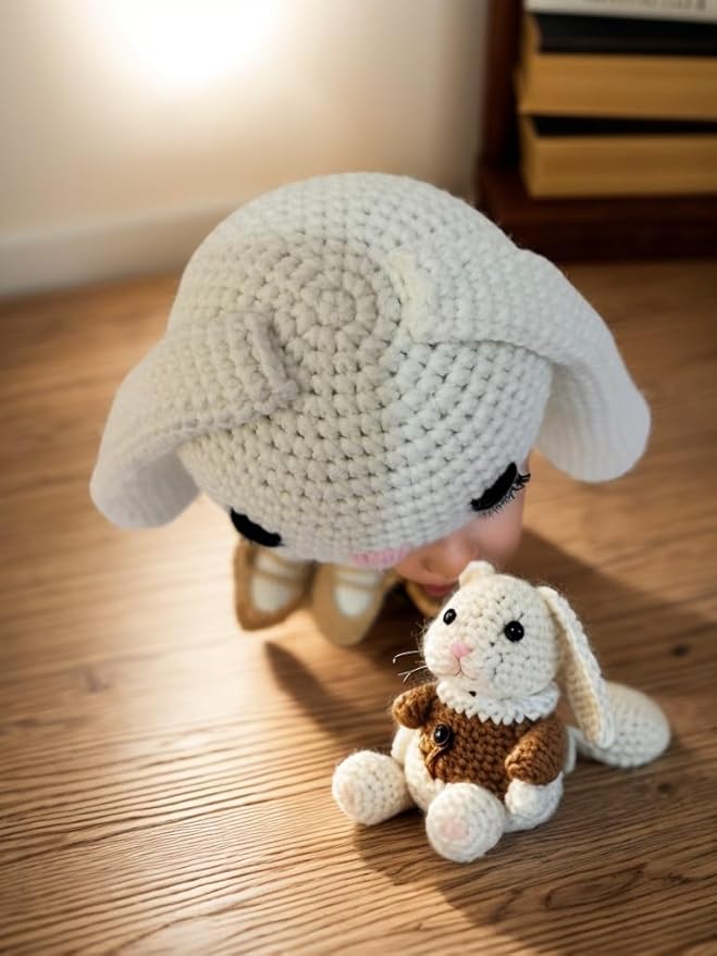 Handmade Soft Bunny Stuffed Animal - Crochet Baby Rattle - Bunny Stuffed Animal - Cotton Knitted Sleep Toy - Stuffed Animals for Babies(11 Inches)