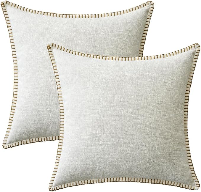MIULEE Decorative Couch Throw Pillow Covers 20x20 Inch Pure White 2 Pack | Farmhouse Pillow Covers with Stitched Edge, Soft Chenille Cushion Cases, for Sofa Bed Living Room Home Decor