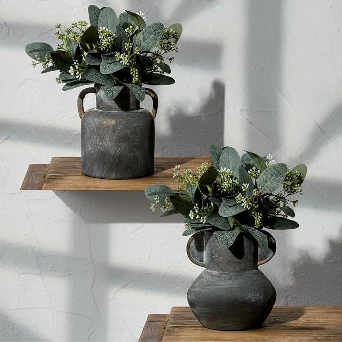Emotionally Grounded Vase, Vaseking Ceramic Rustic Vase with 2 Handles, 6.1 inch Minimalist Decorative Farmhouse Vases for Home Decor, Living Room, Enterway, Table Decoration, Black Bronze