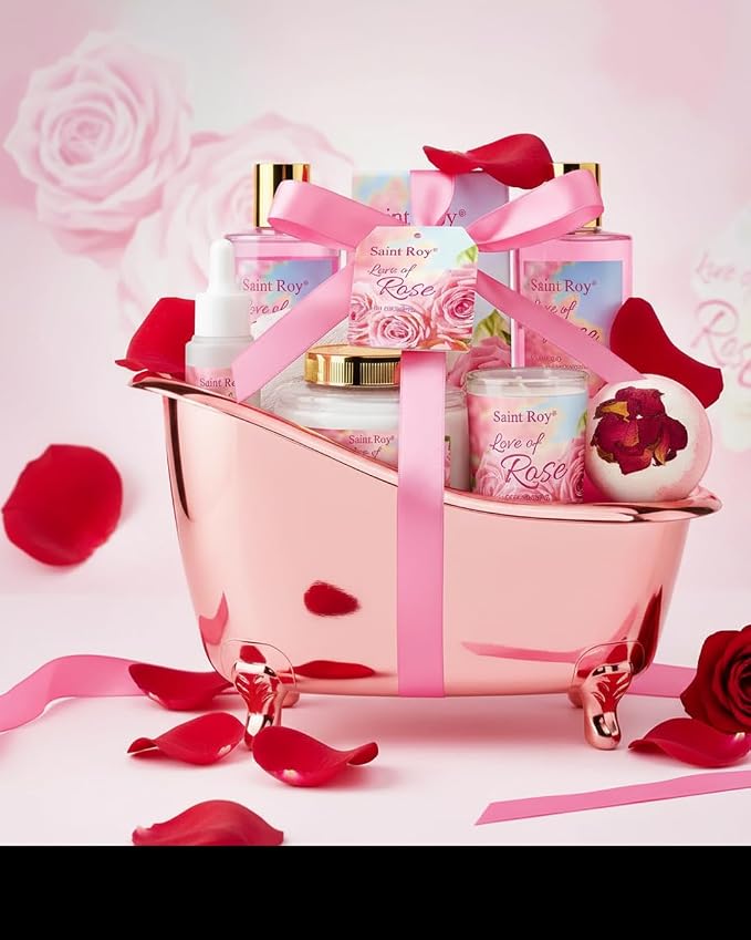 Spa Gifts for Women Rose Spa Gifts Bath and Body Gift Basket Set Care Kit | Bath Gift Set Self Care Pampering Kit with Shower Gel, Christmas, Valentines Day Gift for Mom, Birthday Gifts for Her, Wife