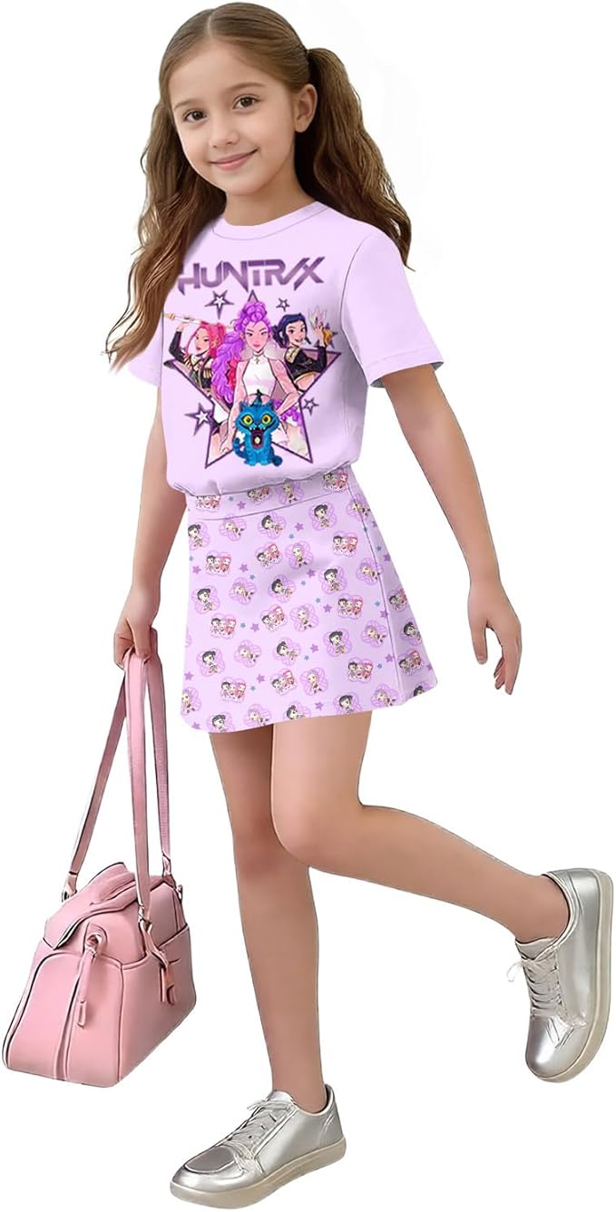 HTHLVMD K Pop Short Sleeve T-Shirt and Skirts Outfits Set for Girls Hunters Rumi Mira Zoey Graphic Tees De-Mon Costume