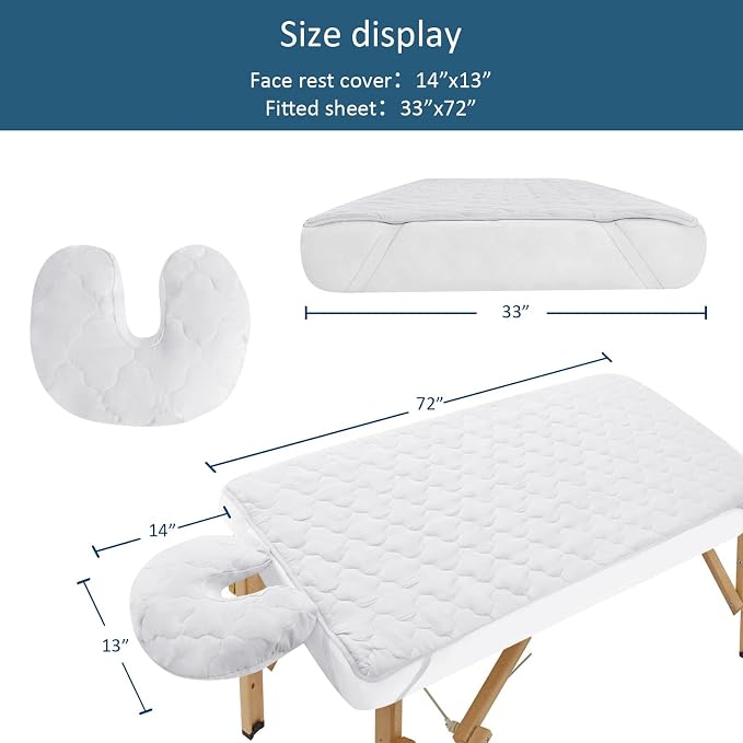 2-Piece Waterproof Massage Table Sheet Set, Extra Soft, Cushy, for Massage Tables, Includes Massage Fitted Sheet and Face Rest Cover, White