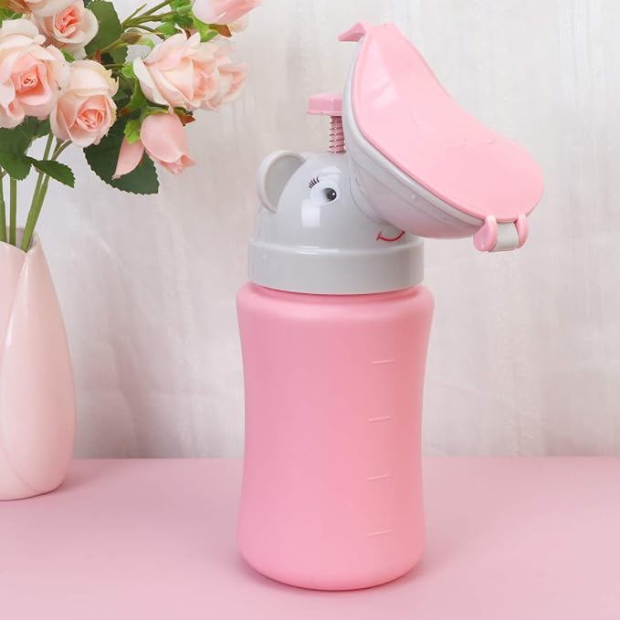 Toddmomy Portable Car Urinal for Girls Kids Travel Pee Bottle Leak-Proof Emergency Potty Training Tool 5.11X3.14X8.66In Cartoon Design