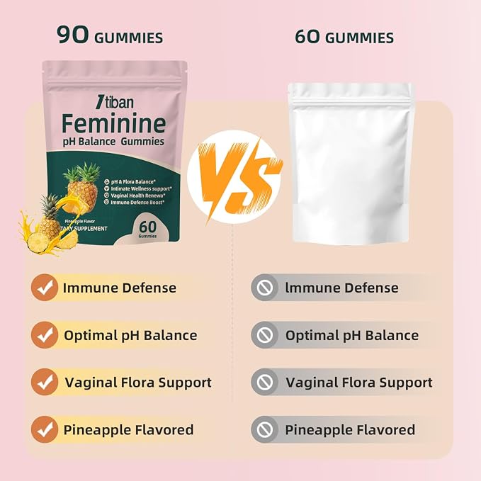 Women Gummies for pH Balance, Premium Feminine Vaginal Health Probiotics Her Gummy, Immune Support, Vegan, Gluten-Free, Pineapple Flavour 60 Gummies 30 Servings