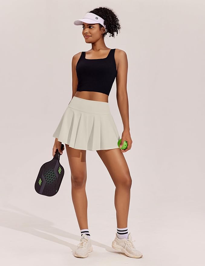 PINSPARK Womens Tennis Skirt 14" Pleated Athletic Golf Skorts with Pockets | High Waist, Tummy Control, Mini, Breathable, Lightweight, Soft, Built in Shorts, Pickleball, Casual
