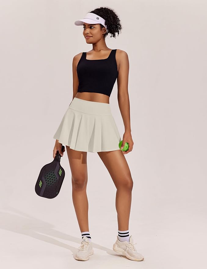 PINSPARK Womens Tennis Skirt 14" Pleated Athletic Golf Skorts with Pockets | High Waist, Tummy Control, Mini, Breathable, Lightweight, Soft, Built in Shorts, Pickleball, Casual
