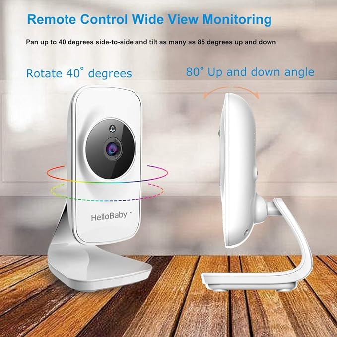HelloBaby Video Baby Monitor with Camera and Audio, 5" Color LCD Screen, Monitor Camera, Infrared Night Vision, Temperature Display, Lullaby, Two Way Audio and VOX Mode