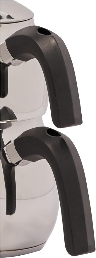 Karaca Belinay Teapot Set Silver Black, Medium Teapot, 18/10 Stainless Steel, Teapot/Lid (1 lt, 2.20 lb), Tea Kettle (1.6 lt, 3.5 lb), Suitable for Induction