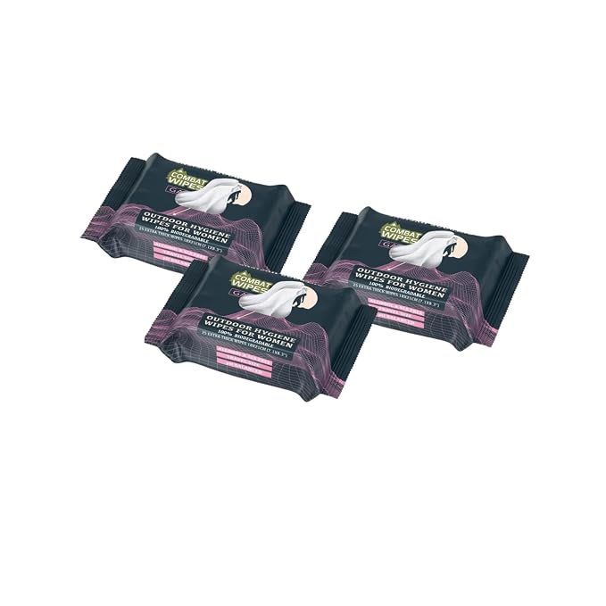 Combat Wipes Gaia - Feminine Hygiene Outdoor Wet Wipes - Extra Thick, Ultralight, Biodegradable, pH Balanced Cloths for Women (75 Count (3 Packs))