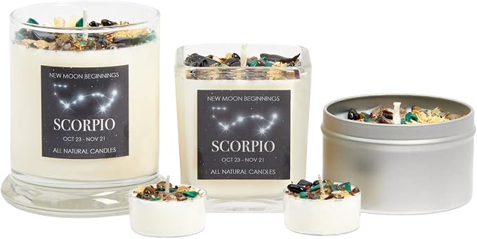 Scorpio Zodiac Candle (Oct. 23 - Nov. 21) - Soy Candle - All Natural Aromatherapy Candle - Scorpio Horoscope Candle - Crystal Candles - Set of 6 Tealights
