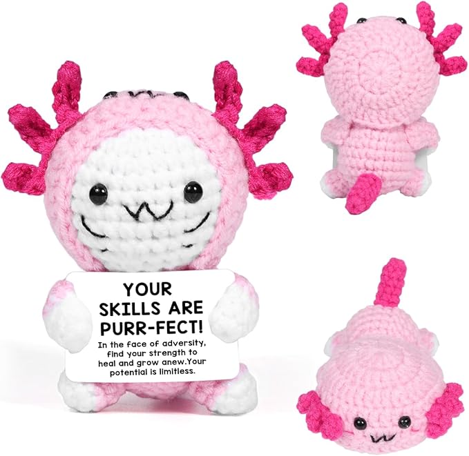 AICase Easter Basket Stuffers Decor Positive Crochet Axolotl,Crochet Cat Animals Stuff Inspirational Fanny Knitted Small Ideas Decorations Birthday Gifts for Women Men Her Sister Mom Dad Girls Boys
