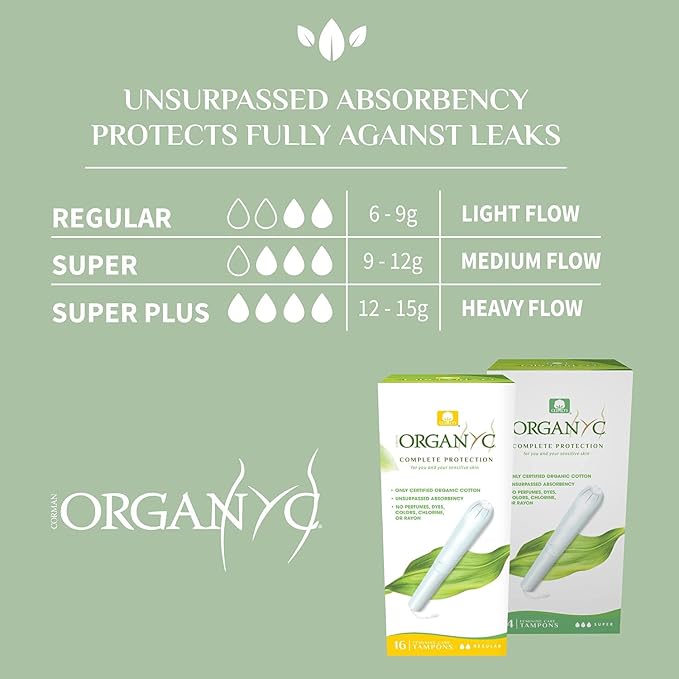 Organyc - 100% Certified Organic Cotton Tampons - Cardboard Applicator, Free from Chlorine, Perfumes, Rayon, and Chemicals. Super Flow, 14 Count (Pack of 6).