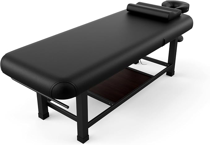 pouseayar Heavy Duty Electric Stationary Massage Table with Backrest Adjustable and Storage Space for Treatment/Medical Spa/Facial/Beauty/Massage Bed and More - 30 Wide x 75 Long - Black