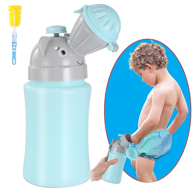 ONEDONE Portable Urinal for Kids 17 OZ Pee Bottle with Clean Brush Travel Urinal for Kids Baby Child Pee Cup for Boys Emergency Toilet for Camping Car Travel and Kid Potty Training(Blue)