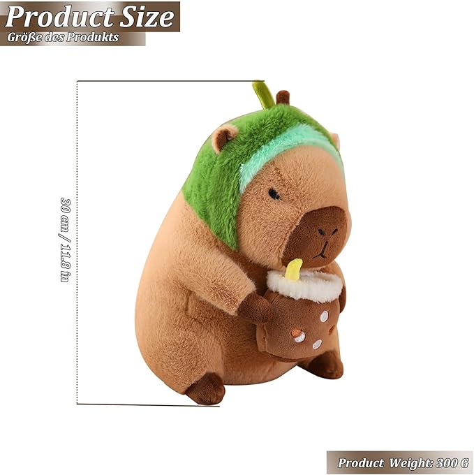 Capybara Plush Toy Stuffed, 11.8inch Capybara Plush Office Decor with Avocado Headscarf, Unique Capybara Stuffed Animals Sculpture Statue Home Office Decor Birthday Gifts for Kids Girls Boys