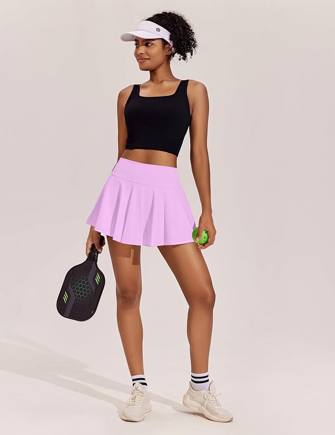 PINSPARK Womens Tennis Skirt 14" Pleated Athletic Golf Skorts with Pockets | High Waist, Tummy Control, Mini, Breathable, Lightweight, Soft, Built in Shorts, Pickleball, Casual