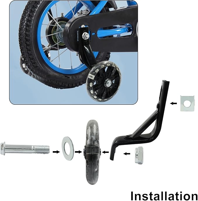 Murtenze 1 Pair of Children's Bicycle Auxiliary Wheel Bicycle Accessories, Flash Silent Training Wheels for 14" Training Wheels Kids Bike Wheel