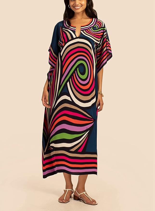 Venasha Womens Caftan Floral Print Kaftan Dress Short Sleeve Swimsuit Cover up Loungewear for Summer
