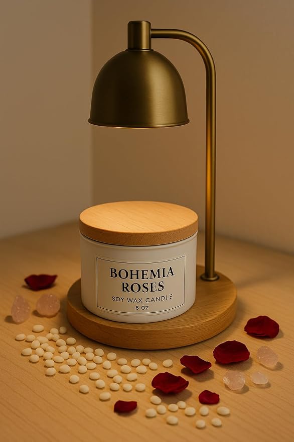 Bohemia Roses Soy Candle โ 8 oz Luxury Floral Scented Candle โ Romantic Rose Fragrance for Bedroom & Home Dรฉcor โ Clean Burning Dual Wick โ Aqua MARR