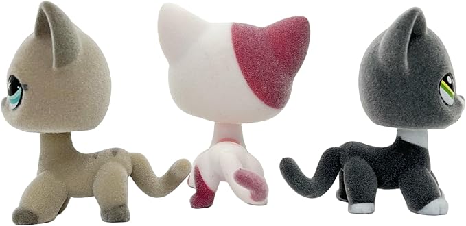 3pcs/Set Custom Flocked Pet Shop Toys Short Hair Cat Kitten Collie Great Dane Cocker Spaniel Dachshund Puppy Dog OOAK Compatible with LPS (#468 and 2291 and 2249)