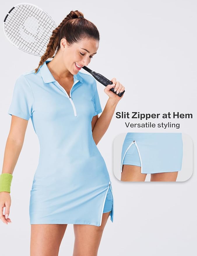 Hiverlay Tennis Dress Golf Dresses for Women with Built in Shorts | Polo Dress, Golf Outfit, 2 Pockets, UPF 50+ Pickball Hiking Workout Active Athletic Dresses,Summer Gym
