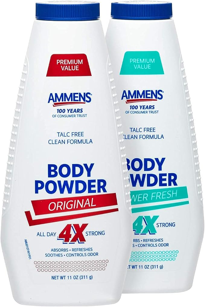 Ammens Body Powder Original – Talc-Free Clean Formula, All-Day 4X Strong Protection, 11 oz (Pack of 4)