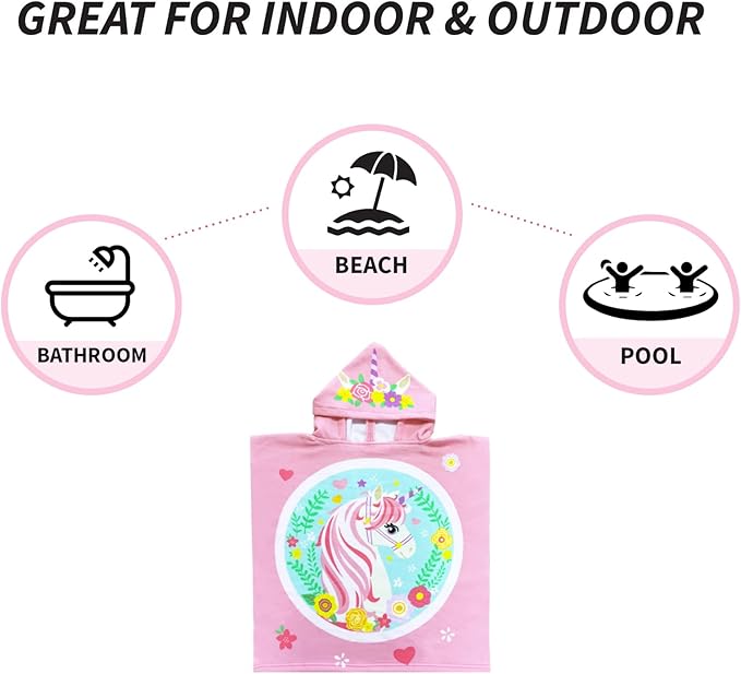 NovForth Kids Beach Towel for Boys Girls, Mermaid Hooded Bath Towel Wrap, Toddler Pool Towel with Hood