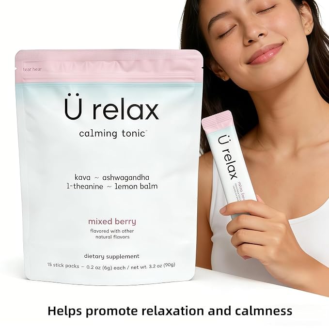 U-Relax Calming Drink Mix – Supports Relaxation & Stress Relief–Mixed Berry Relaxation Powder–15 Single-Serve Packets