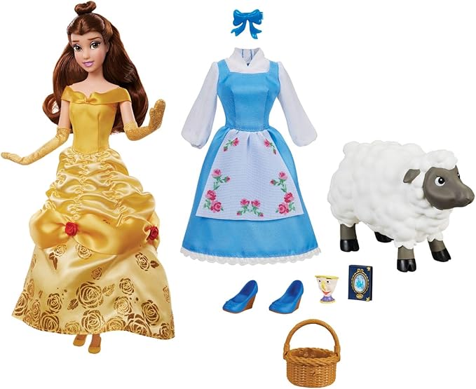 Disney Store Girl's Princess Story Doll (Belle from Beauty and The Beast) 11 Inches, Includes Coloring Book, Additional Dress Princess Doll in Classic Outfit Princess Toys