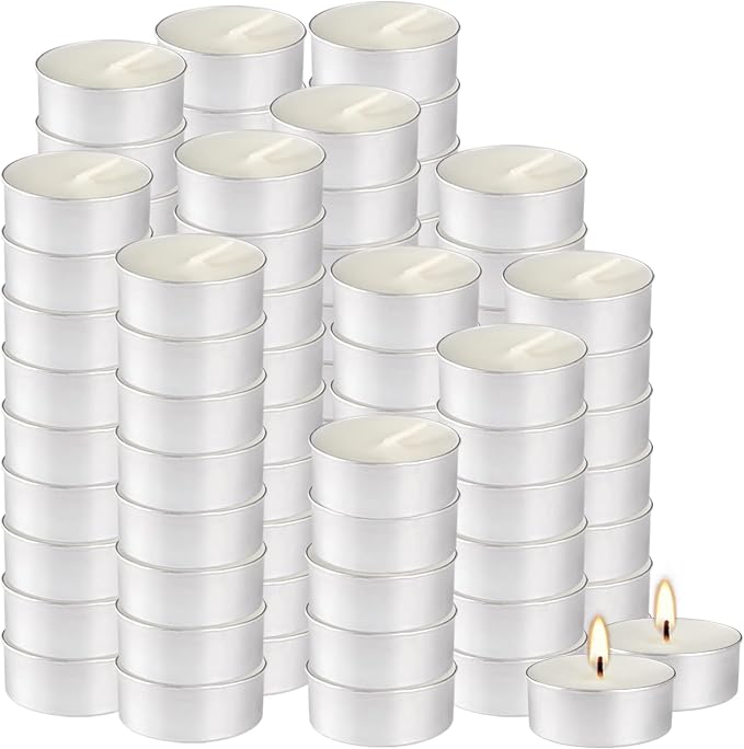 Unscented Tealight Candles, 100 Pack Bulk Tea Lights, 4 Hours Long Burning, Smokeless White Votive Candles for Home Décor, Wedding, Party, Spa, Emergency, Holiday & Everyday Use | Mini Candles Bulk