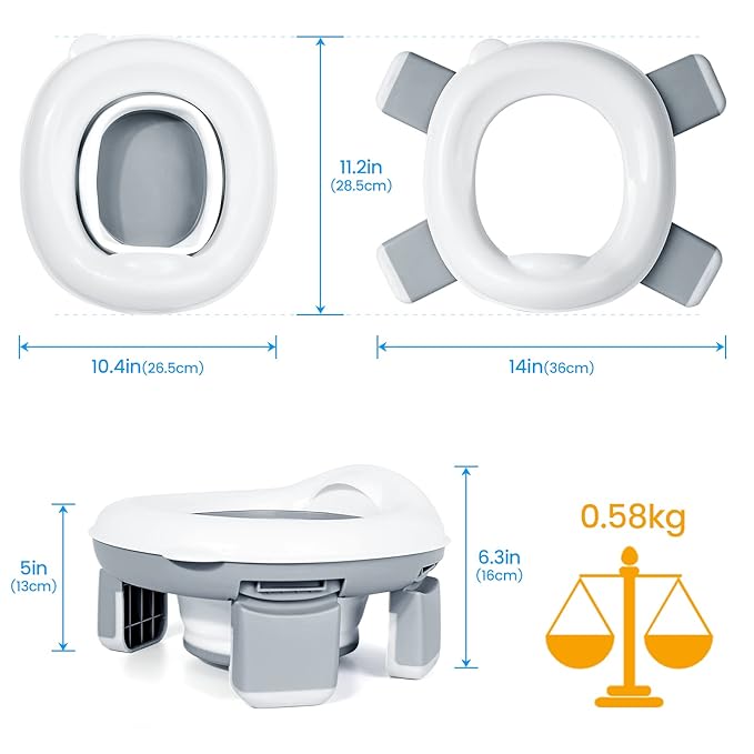 Orzbow Portable Potty Training Toilet, Travel Potty Seat for Toddler Boys Girls with Splash Guard, Potty Training Essentials, Foldable, Includes Free Travel Bag and 40 Liners, Indoor/Outdoor Use, Grey
