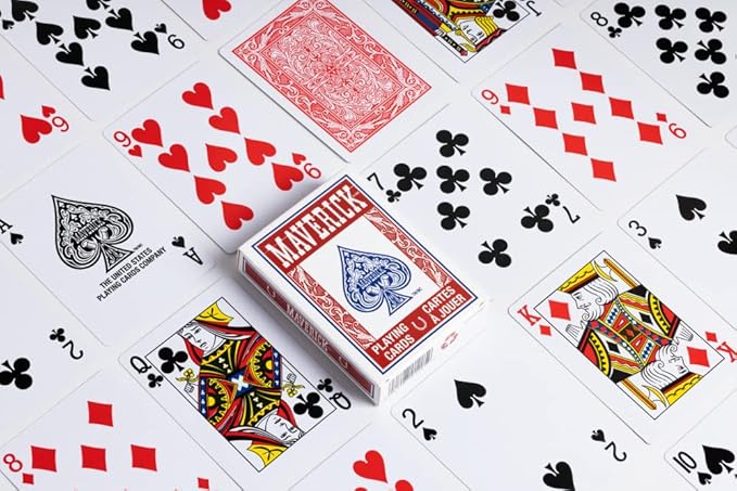 Maverick Playing Cards 12 Pack, Standard Index, Red and Blue Decks, Bulk Playing Cards for Poker, Card Games, and Family Game Night
