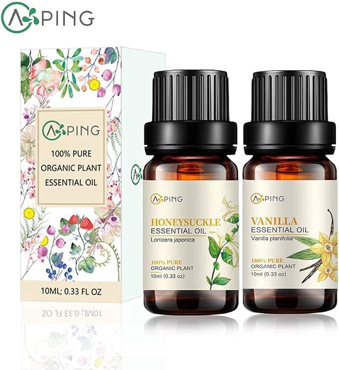 Vanilla & Honeysuckle Essential Oils - 100% Pure Organic Natural Plant Oils for Diffuser, Aroma, Spa, Massage, Yoga, Perfume, 2x10ML