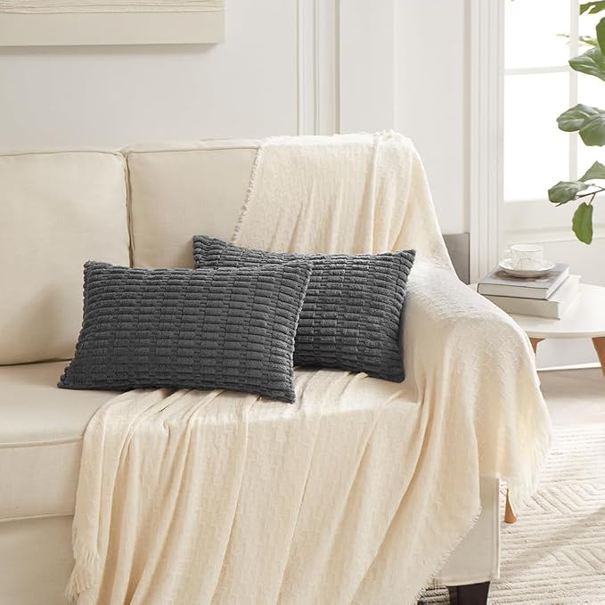 Fancy Homi 4 Packs Decorative Throw Pillow Covers for Living Room Couch Bed, Modern Farmhouse Boho Home Décor Accent Cushion Case, 24" x 14", Dark Gray