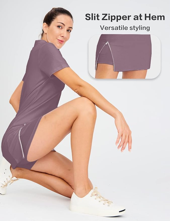 Hiverlay Tennis Dress Golf Dresses for Women with Built in Shorts | Polo Dress, Golf Outfit, 2 Pockets, UPF 50+ Pickball Hiking Workout Active Athletic Dresses,Summer Gym
