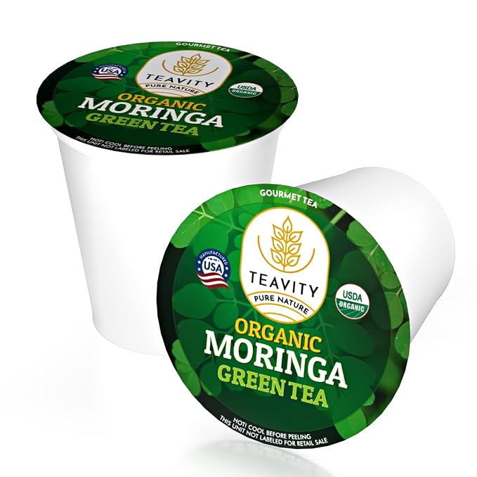 Organic Moringa Green Tea Pods for Keurig - Naturally Caffeinated by Teavity (36 Tea Pods)