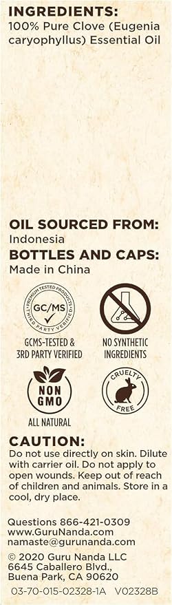 GuruNanda Clove Essential Oil - Pure, Natural & Undiluted for Aromatherapy and Diffuser - 15 ml